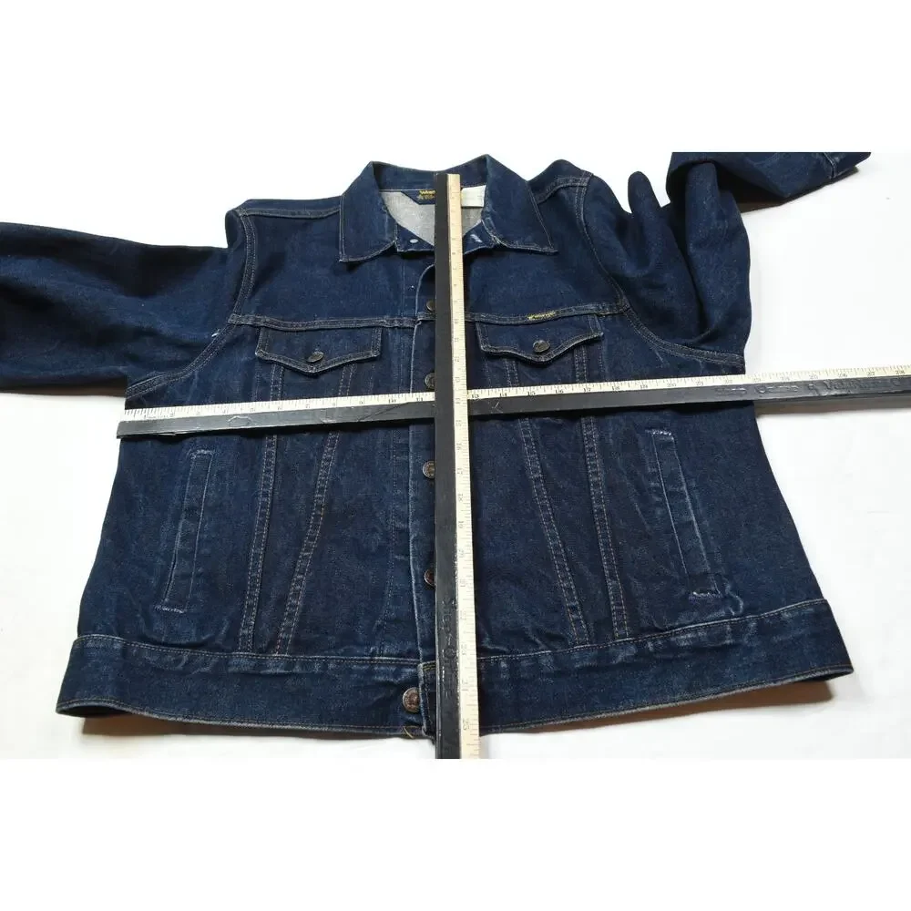 Vintage Wrangler Denim Trucker Jacket Mens 46 Blue 14oz Denim Button-Front USA